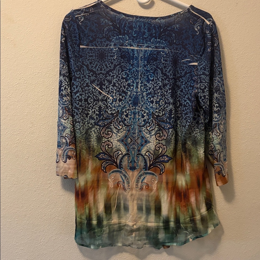 Two -  One World Women's Large Shirts Multicolor Studded Sublimation Boho - Picture 8 of 12